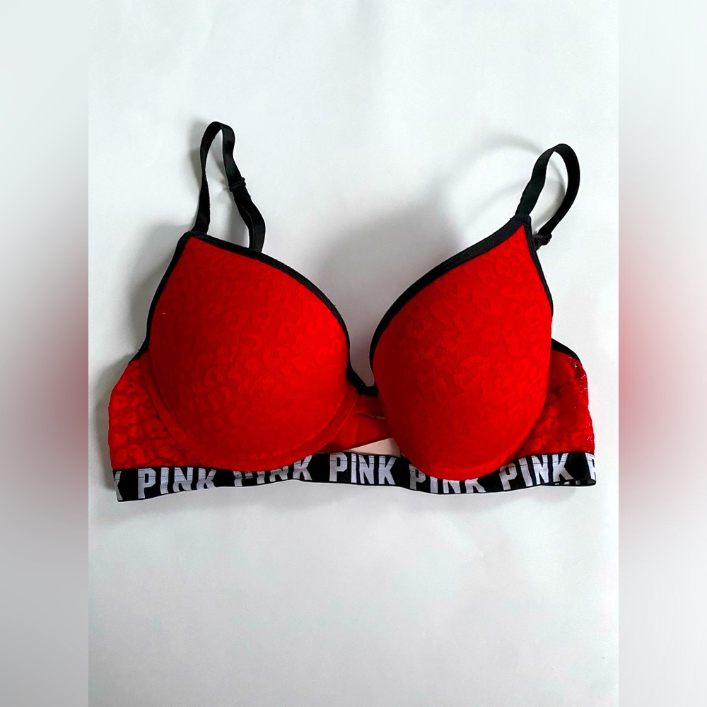 PINK Victorias Secret Red Lace Push Up Bra